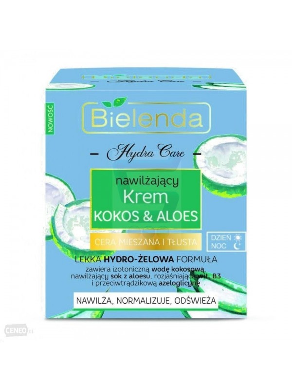 Bielenda HYDRA CARE зволожуючий крем для обличчя кокос і алое для комбінованої та жирної шкіри 50 мл