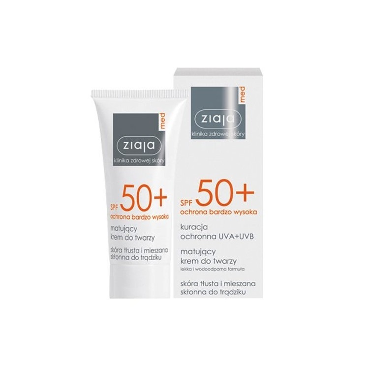 Ziaja Med SPF 50+ Crème visage matifiante pour peaux grasses et mixtes à tendance acnéique 50 ml