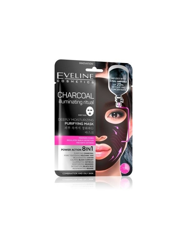 Eveline Purifying sheet mask with charcoal on fabric