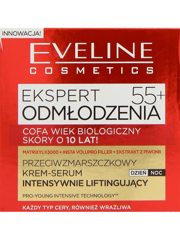 Eveline Expert Odmłodzenia Przeciwzmarszczkowy Krem-serum intensywnie liftingujące 55+ dzień/noc 50 ml