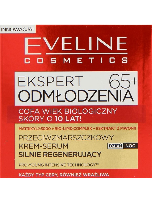 Eveline Expert Odmłodzenia Przeciwzmarszczkowy Krem-serum silnie regenerujący 65+ dzień/noc 50 ml