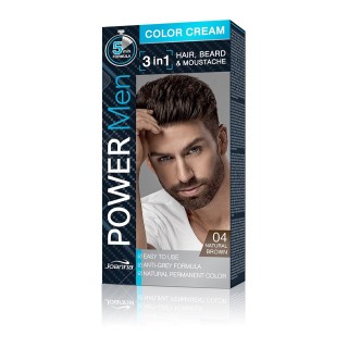 Joanna Power Men Cream Color 3w1 - męska farba do włosów, brody oraz wąsów - /04/ Natural Brown