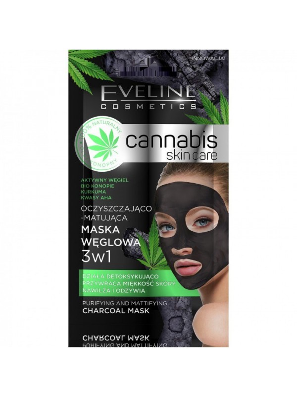 Eveline Cannabis 3in1 очищаюча та матуюча карбонова маска для обличчя 7 мл