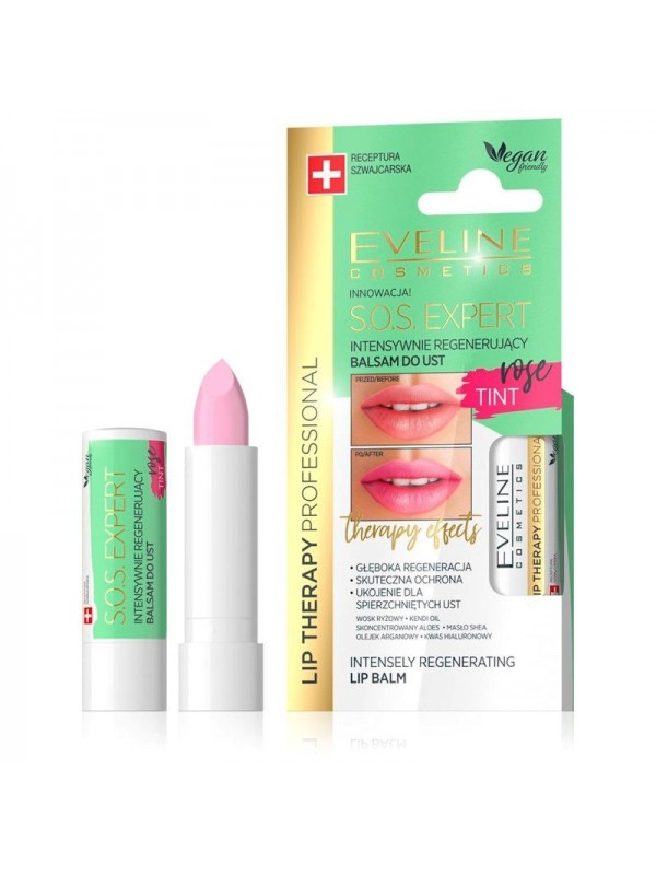 Eveline Lip Therapy SOS EXPERT відновлюючий бальзам для губ rose color 4 г