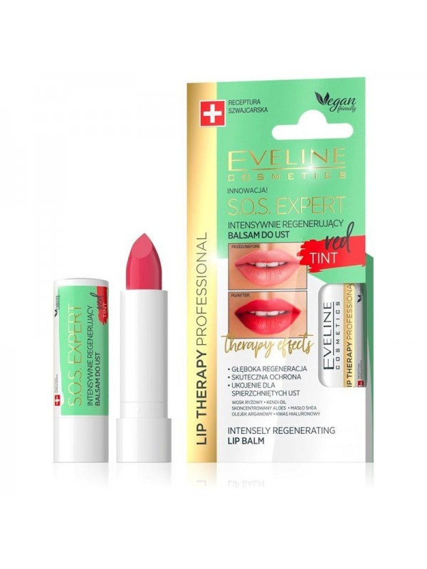 Eveline Lip Therapy SOS EXPERT відновлюючий бальзам для губ red color 4 г