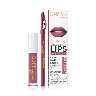 Eveline OH My Lips Pomadka matowa w płynie 4,5 ml + Konturówka do ust zestaw /13/ Brownie Biscotti