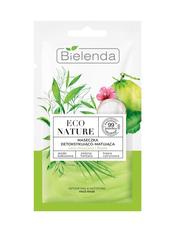 Bielenda ECO NATURE Детоксикуюча та матуюча маска для обличчя Кокосова вода + Зелений чай + Лемонграс 8 г