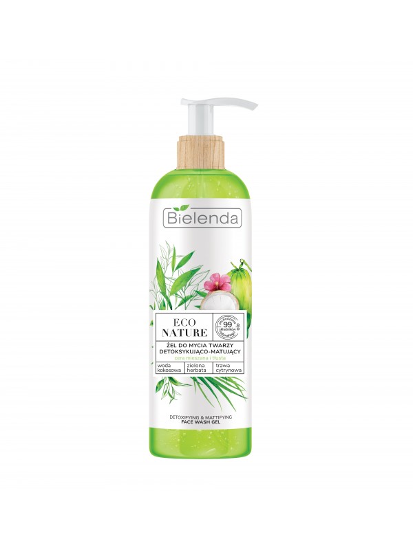 Bielenda ECO NATURE Gezichtsreiniging Ontgiftende en Matterende Gel Kokoswater + Groene Thee + Citroengras 500 ml