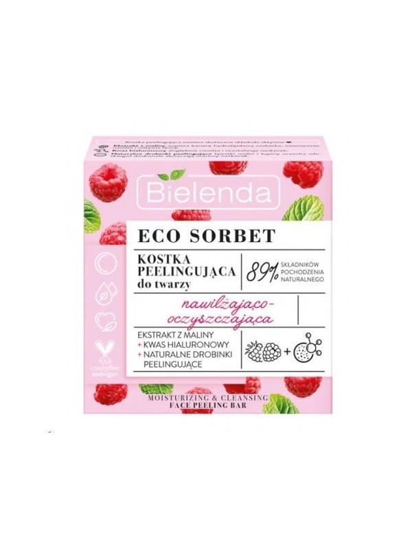 Bielenda ECO SORBET Зволожуючий та заспокійливий батончик-пілінг для обличчя Малина 60 г