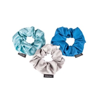 GLOV Scrunchie Satin Blue Haarelastiekjes 3-pack