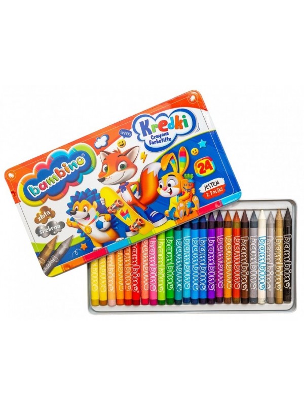 BAMBINO Crayons in a metal box, 24 colors MINI ZOO