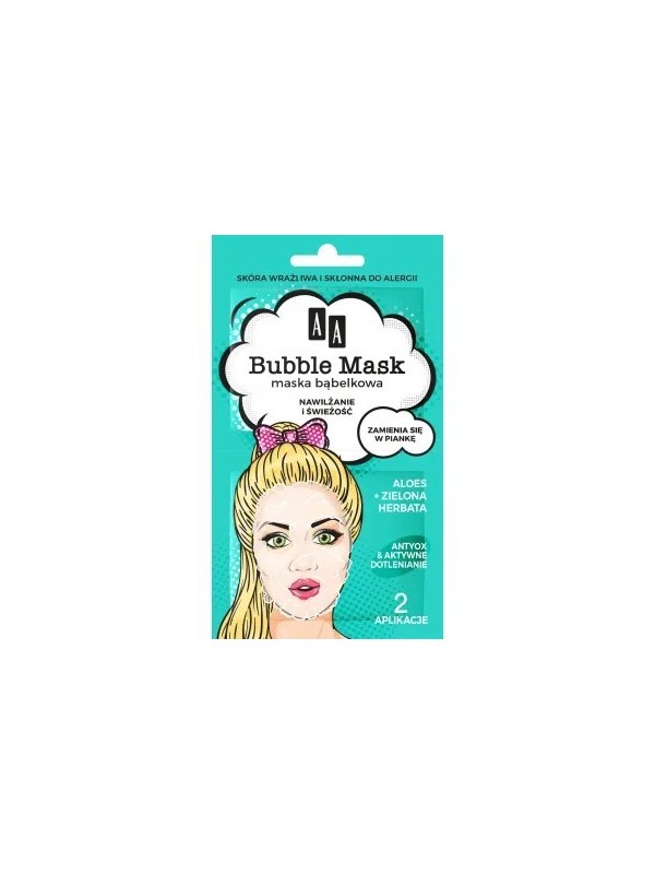 AA BUBBLE MASK Bubble mask Зволоження та свіжість Алое + Зелений чай 8 мл