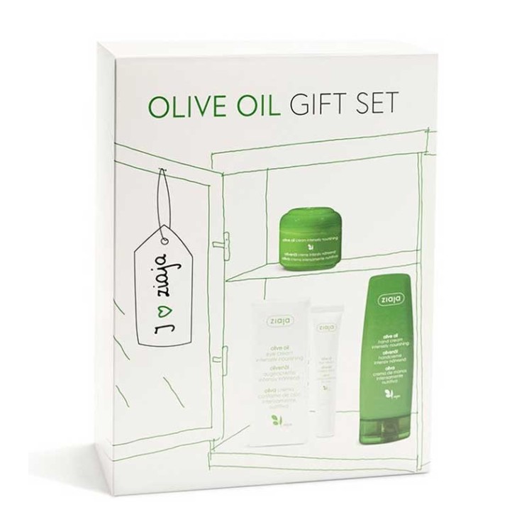 Coffret cadeau Ziaja : Crème pour les mains à l'olive 80 ml + Crème pour le visage 50 ml + Crème pour les yeux 15 ml