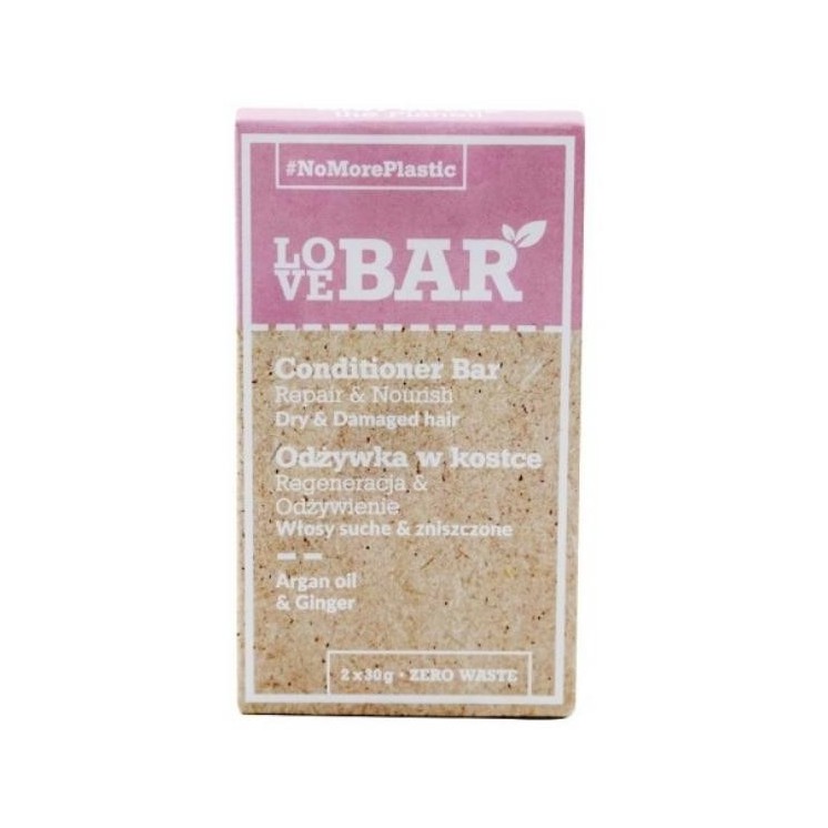 Après-shampoing Love Bar pour cheveux secs et abîmés, huile d'argan et gingembre, 2 x 30 g