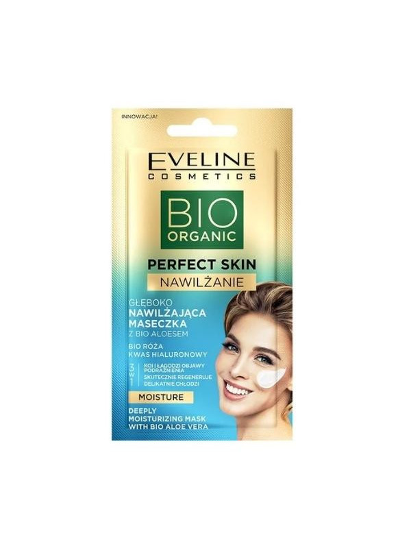 Eveline Bio Organic Perfect Skin глибоко зволожуюча маска для обличчя з біо алое 8 мл