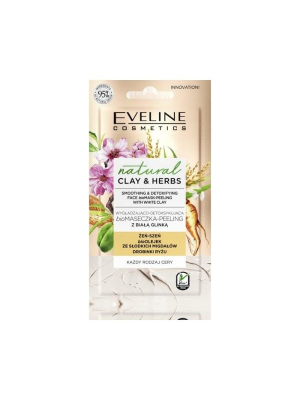 Eveline Natural Clay & Herbs розгладжуюча та детоксикуюча біомаска - peeling з білою глиною 8 мл