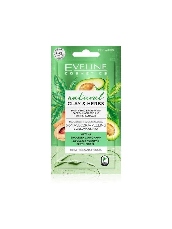 Eveline Natural Clay & Herbs матуюча та очищаюча біомаска із зеленою глиною 8 мл