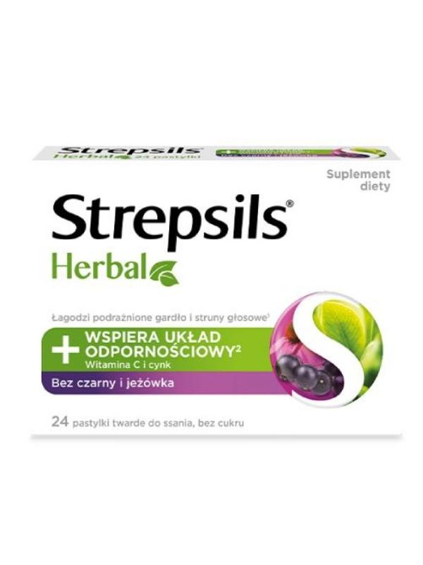 Strepsils Herbal Sugar Free Lozenges Black Elderberry & Echinacea 24 Lozenges