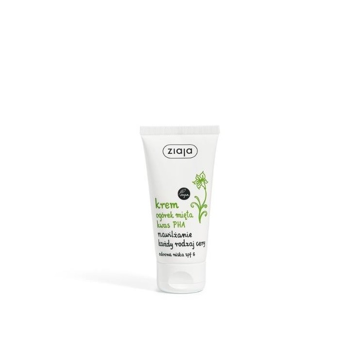 Crème visage concombre menthe Ziaja acide PHA protection hydratante faible SPF6 50 ml