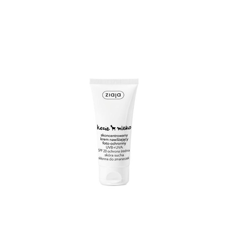 Crème visage photoprotectrice concentrée hydratante au lait de chèvre Ziaja UVB+UVA SPF20 Faible protection 50 ml