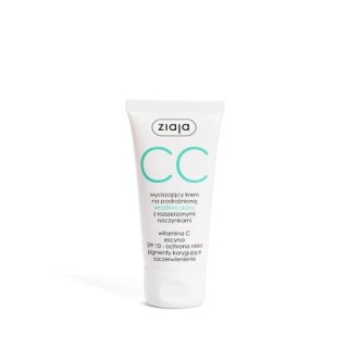 Ziaja CC Kalmerende gezichtscrème voor geïrriteerde, gevoelige huid met verwijde haarvaten SPF10 lage bescherming, 50 ml