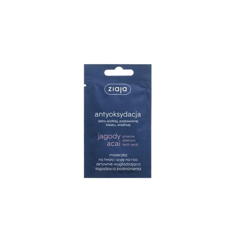 Ziaja Masque de Nuit Visage et Cou aux Baies d'Açaï Lissant Activement, Apaisant les Irritations 7 ml