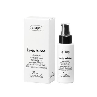 Ziaja Crème Hydratante et Énergisante Ultra anti-age au Lait de Chèvre avec Filtres UVA et UVB SPF15 Protection Moyenne 50 ml