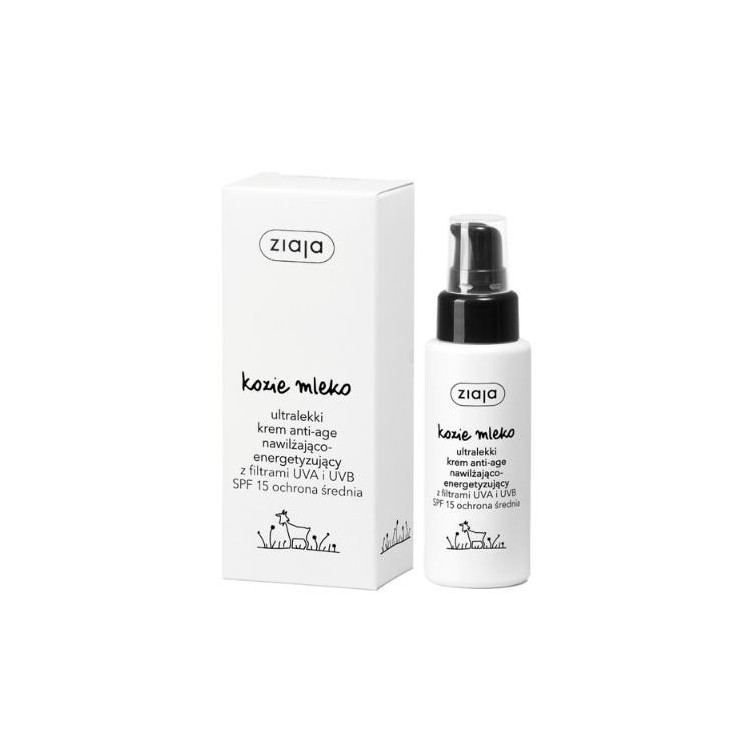 Ziaja Crème Hydratante et Énergisante Ultra anti-age au Lait de Chèvre avec Filtres UVA et UVB SPF15 Protection Moyenne 50 ml