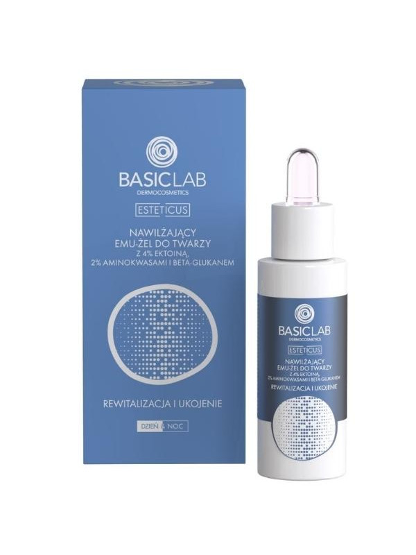 BasicLab Esteticus moisturizing Emu-Gel for the face with 4% Ectoine, Amino Acids and Beta-Glucan revitalizing and soothing 30 m