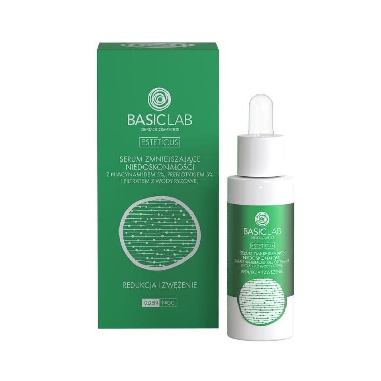 BasicLab Esteticus Serum voor onvolkomenheden met 5 % niacinamide voor vermindering en versteviging van de huid, 30 ml