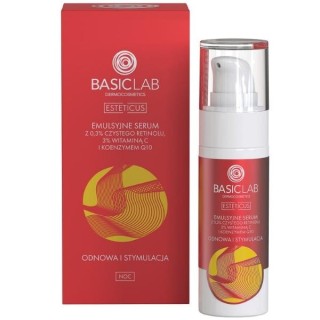 BasicLab Esteticus emulsyjne Serum z 0,3% czystego Retinolu, 3% Witaminą C odnowa i stymulacja 30 ml
