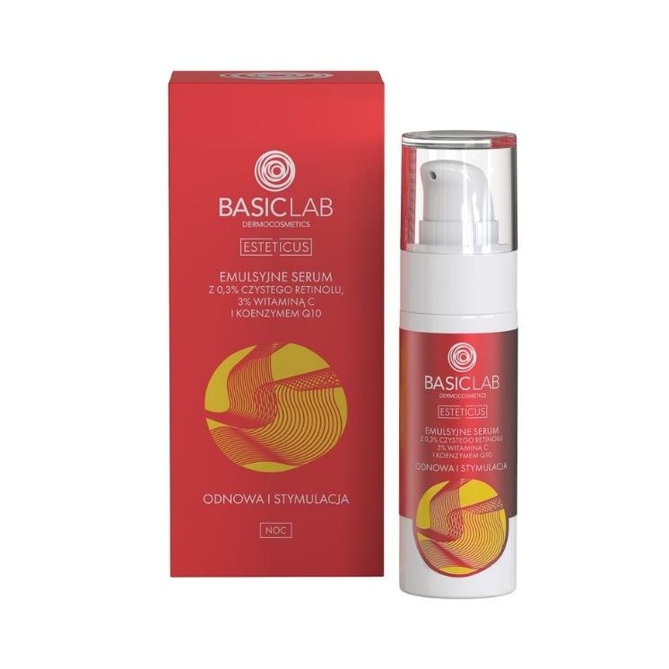 BasicLab Esteticus emulsie serum met 0,3 3% pure retinol, 3% vitamine C voor vernieuwing en stimulatie 30 ml