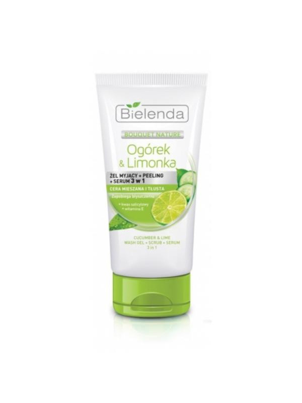 Очищаючий гель + Peeling + Serum Bielenda Огірок і лайм 3в1 150 мл