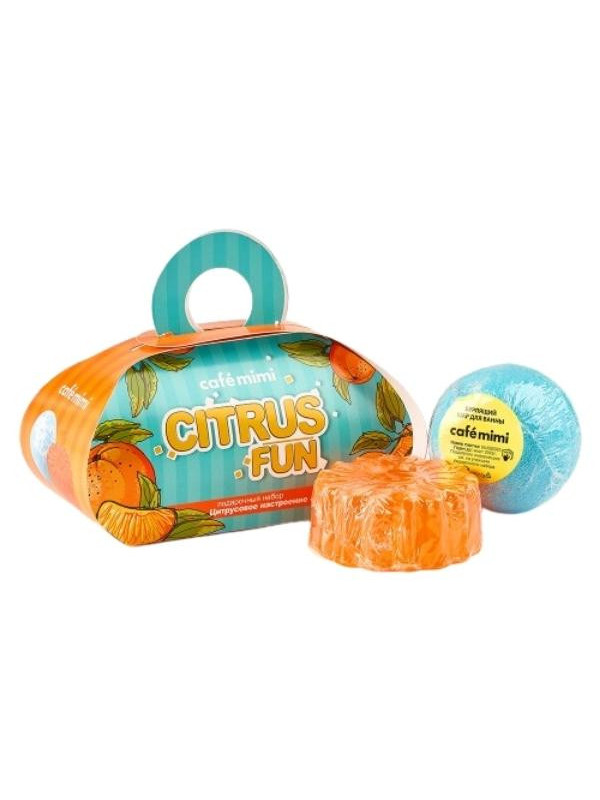 Cafe Mimi Set Citrus Fun Glycerin Soap 80 g + Sparkling Bath Ball 120 g