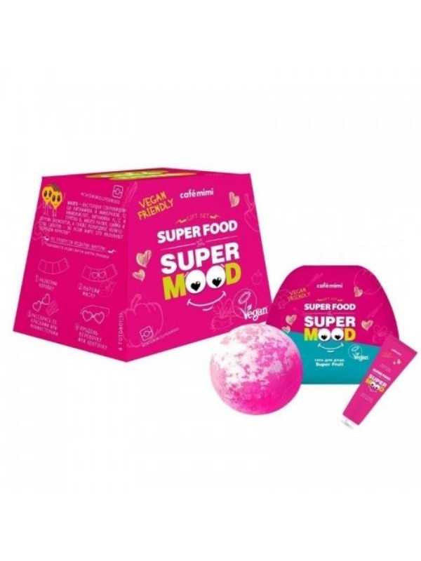 Cafe Mimi Set Super Fruit Shower Gel 100 ml + Sparkling Bath Ball 120 g + Hand Cream 30 ml