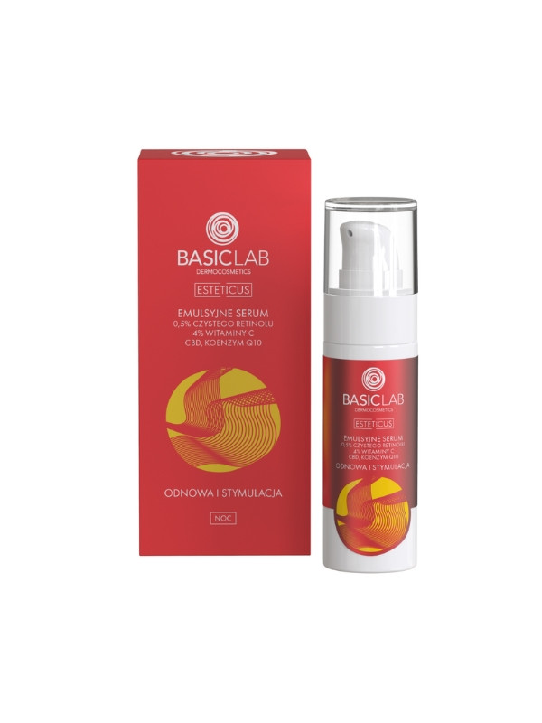 BasicLab Esteticus Emulsie Serum met 5 % pure Retinol, 4% Vitamine C, CBD en Co-enzym Q10 30 ml