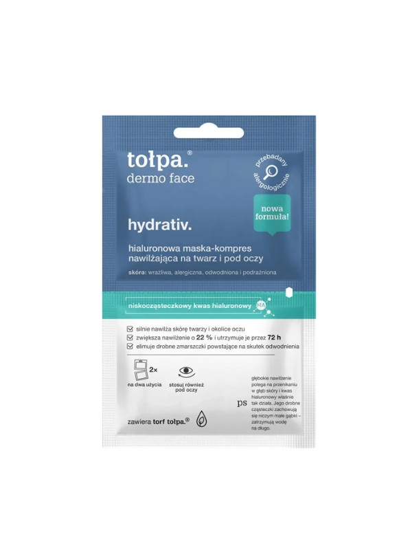 Tołpa Dermo Face Hydrativ. hyaluronzuur masker-kompres hydraterend voor het gezicht en onder de ogen 2x6 ml