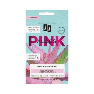 AA Aloes Pink зволожуюча та освітлююча маска для обличчя день + нічний догляд 2x4 г