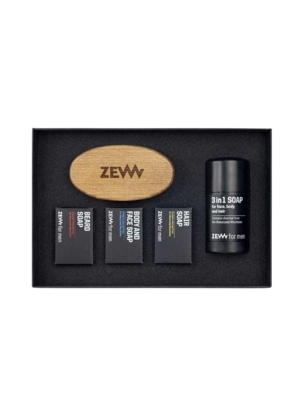 Пакет Zew for Men для чоловіків: щітка для бороди + мило для бороди + мило для обличчя та тіла + мило для обличчя, тіла та волос