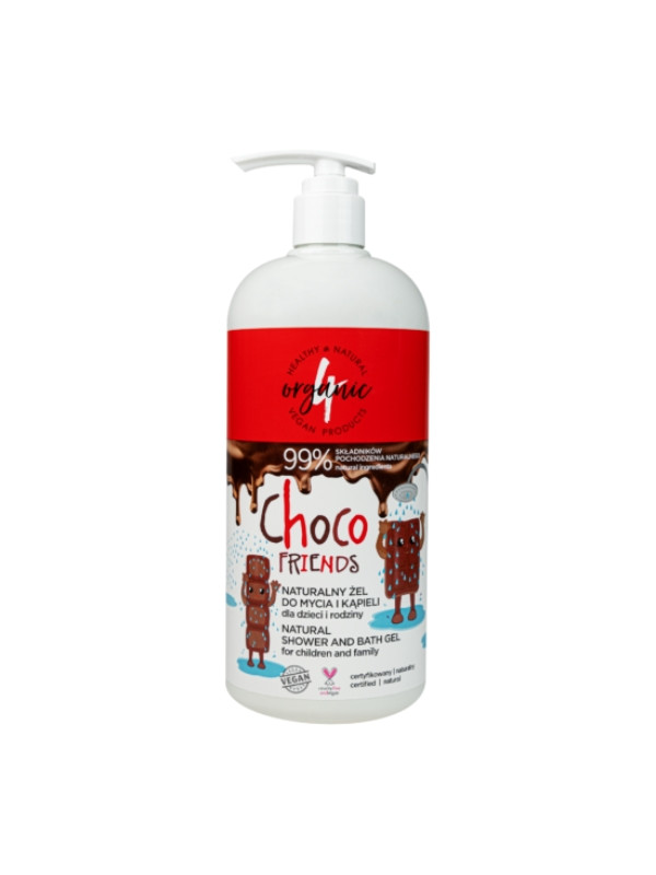 4Organic Choco Friends natuurlijke was- en badgel voor kinderen en familie 1000 ml