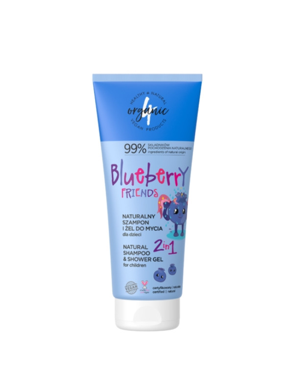 4Organic Blueberry Friends natural shampoo and washing gel for children 2in1 200 ml