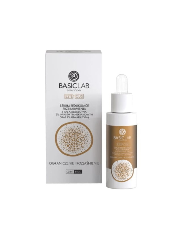 BasicLab Esteticus Serum для обличчя, що зменшує знебарвлення з 10% азелогліцину, 3% транексамової кислоти та 2% альфа-арбутину 