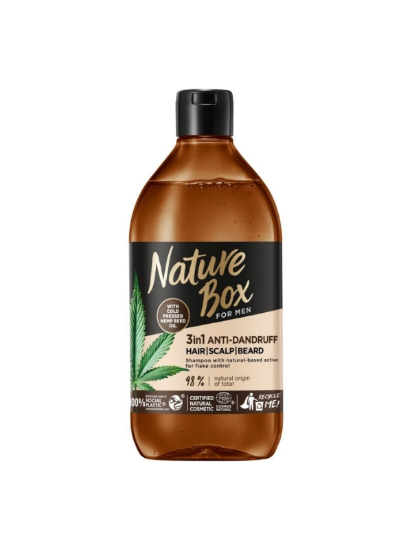 Nature Box For Men 3in1 Anti-Schuppen-Shampoo für Haar, Kopfhaut und Bart Hanf 385 ml