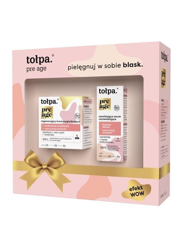 Tołpa Na Gift Pre Age Glow Set: regenerierende, glättende Gesichtscreme 50 ml + feuchtigkeitsspendendes, leuchtendes Serum 20 ml