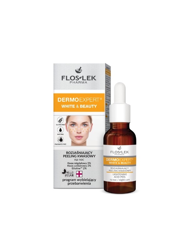 Floslek Dermo Expert White & Beauty освітлюючий кислотний Peeling для обличчя на ніч 30 мл