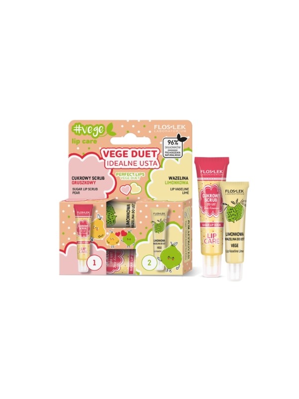 Floslek Vege Duet Perfect Lips: Zucker-Lippenpeeling Birne + Limetten-Vaseline für die Lippen