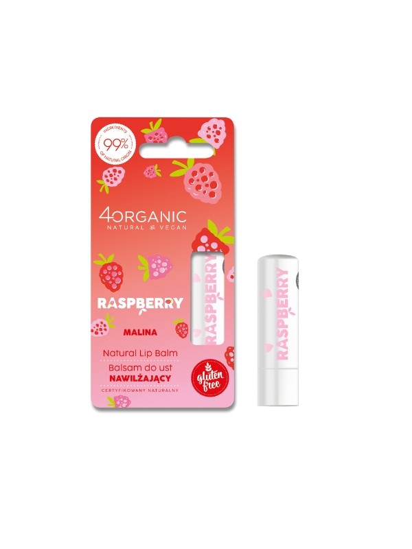 4Organic Natural feuchtigkeitsspendender Raspberry Lippenbalsam 5 g