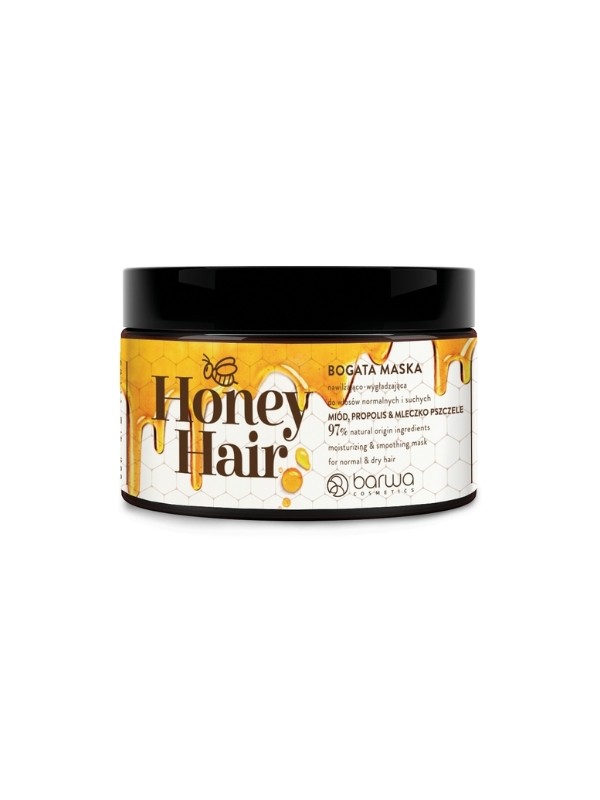 Barwa Honey Hair Зволожуюча та розгладжувальна маска для нормального та сухого волосся Мед, прополіс та маточне молочко 220 мл