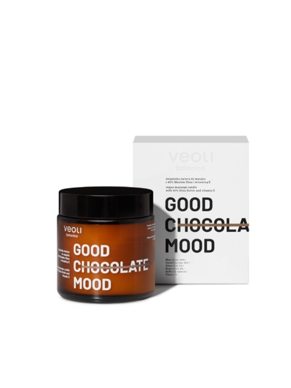 Veoli Botanica Good Chocolate Mood vegane Körpermassagekerze mit 40 % Sheabutter und Vitamin E 100 ml