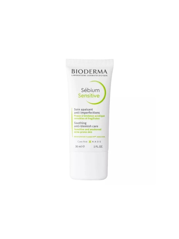 Bioderma Sebium Sensitive заспокійливий крем для обличчя, що підтримує лікування шкіри від вугрів 30 мл